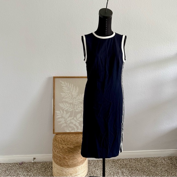 Veronica Beard Blue and White Sheath Dress with Slit - Picture 2 of 7